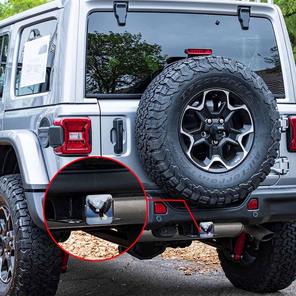 Bald Eagle Hitch Cover Winter American Eagle River Snow Mountain Rubber Trailer Hitch Cover Receiver Tube Covers Plug Cap Fits 2 Inch Receivers for Pickups Trucks SUVs Cars