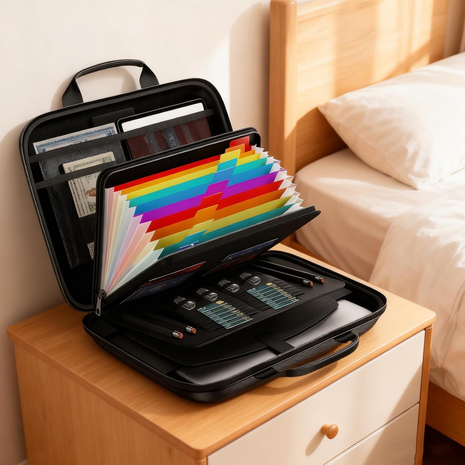 Genérico Fireproof Document Holder | with 13 Pockets and Thermal Insulation for Travel | Fireproof Envelope with Padlock | for Items, Important Documents, Cards and Batteries