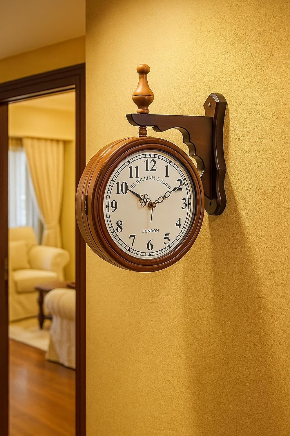 Sir William & Smith Double-Sided Wall Clock, Brown Wood, Traditional London Station Style, 40x40 cm-image-34
