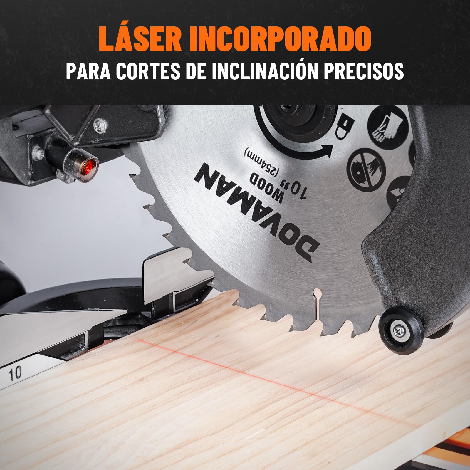 DOVAMAN DMS01A Sierra Ingletadora 2000W, 2 Velocidades 3200/5000 RPM, 3 Hojas TCT, Corte Máx 340x90mm, Inclinación 0–45°, Guía Láser, 9 Posiciones, Para Madera PVC Aluminio Metales Blandos