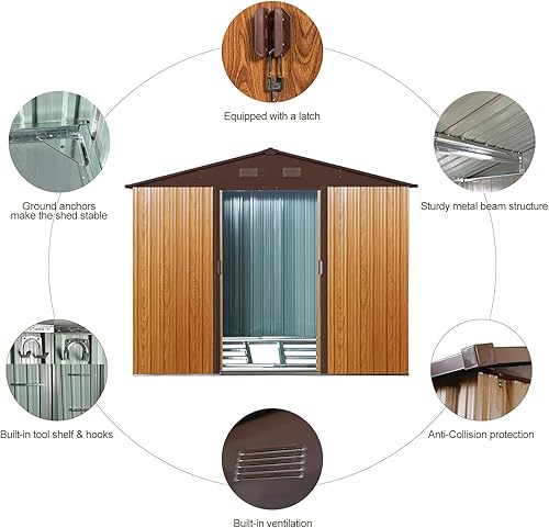 Miniatura 7 de Cobertizo de almacenamiento de metal para exteriores, de 7.74 x 5.71 pies, cobertizo de herramientas de acero con puerta corredera y marco de suelo,