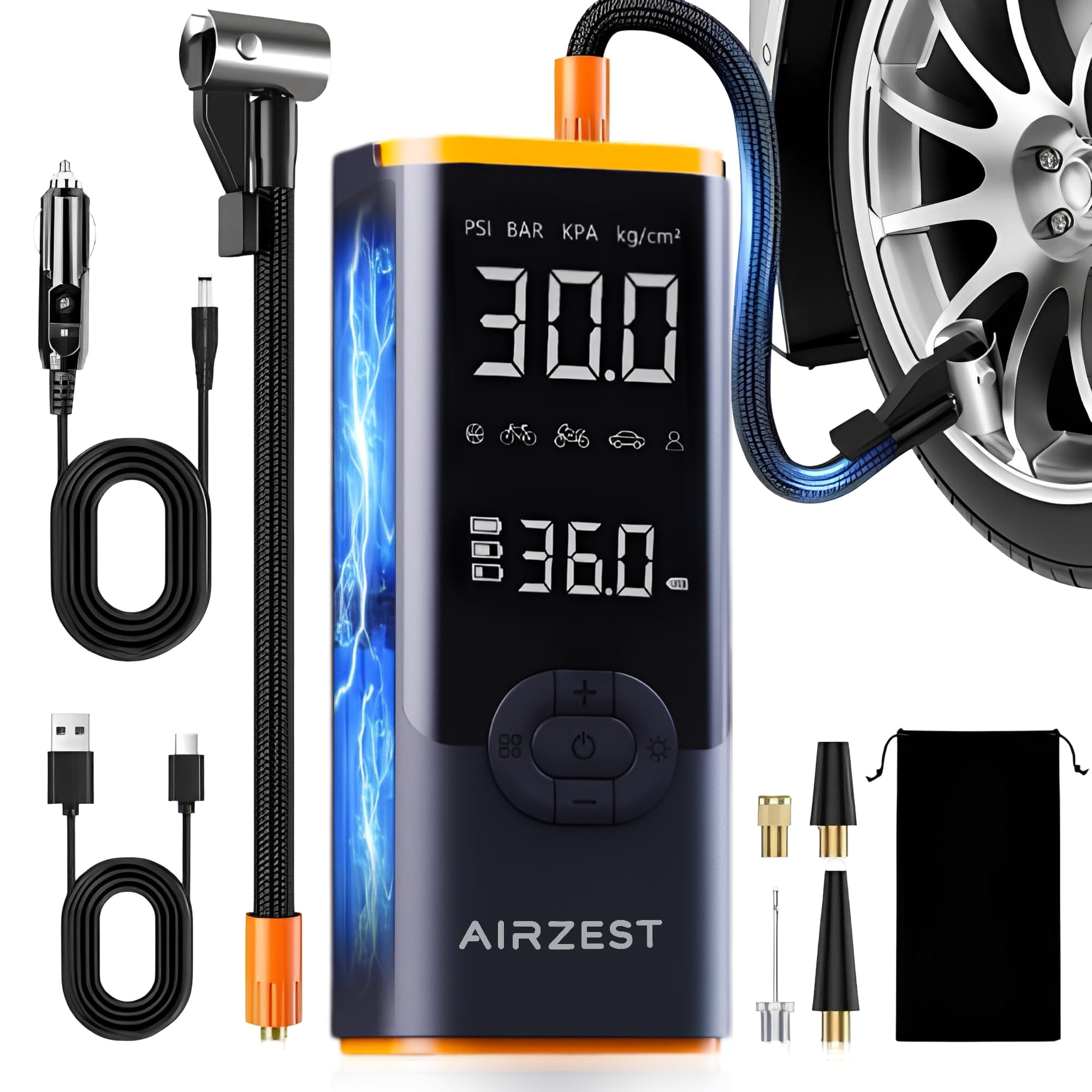 Cordless Tire Inflator, Portable Air Compressor, 4X Faster
