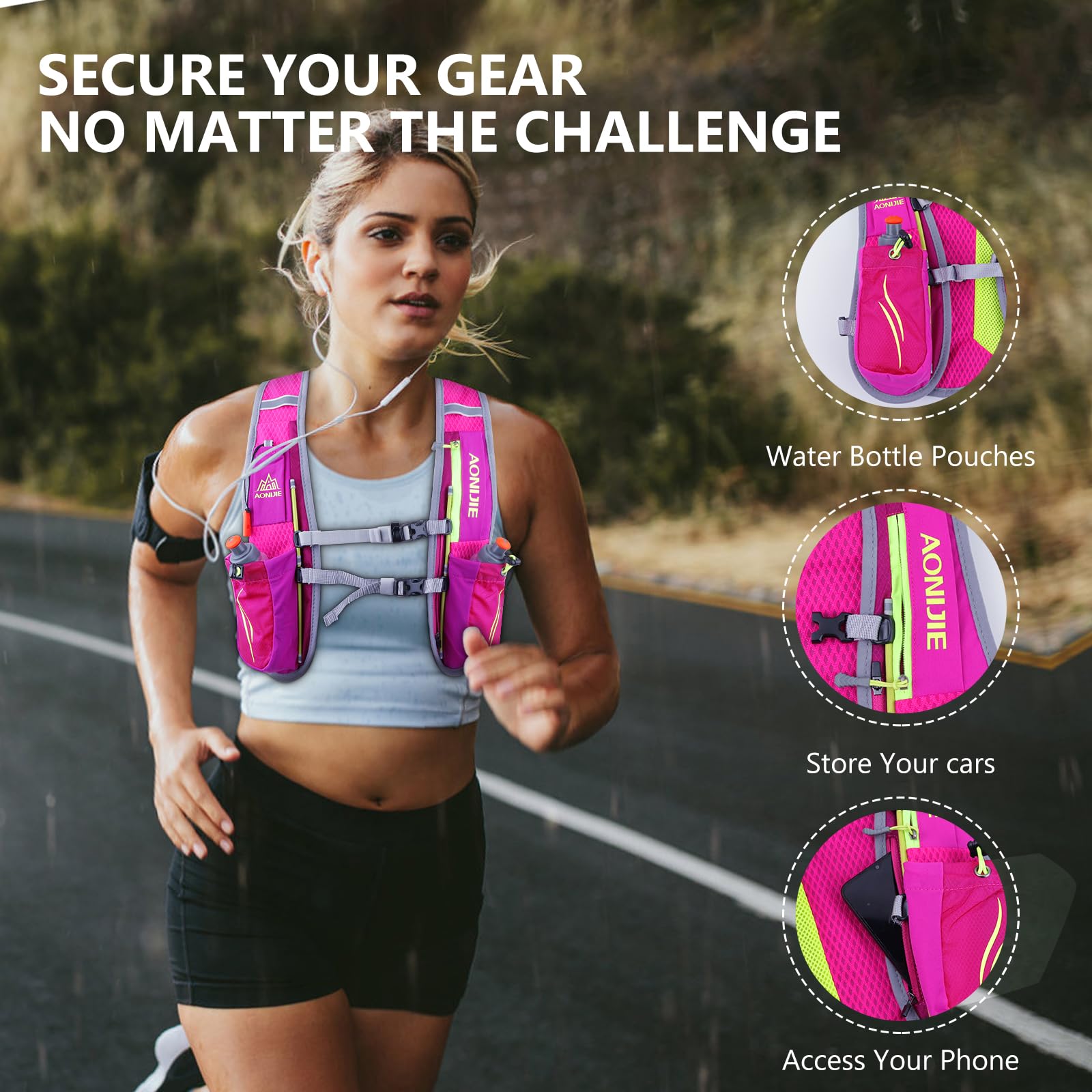Geila Sac à dos d'hydratation ultraléger (5,5 L) pour la course, le trail, le marathon et le cyclisme – Comprend 2 bouteilles d'eau de 250 ml