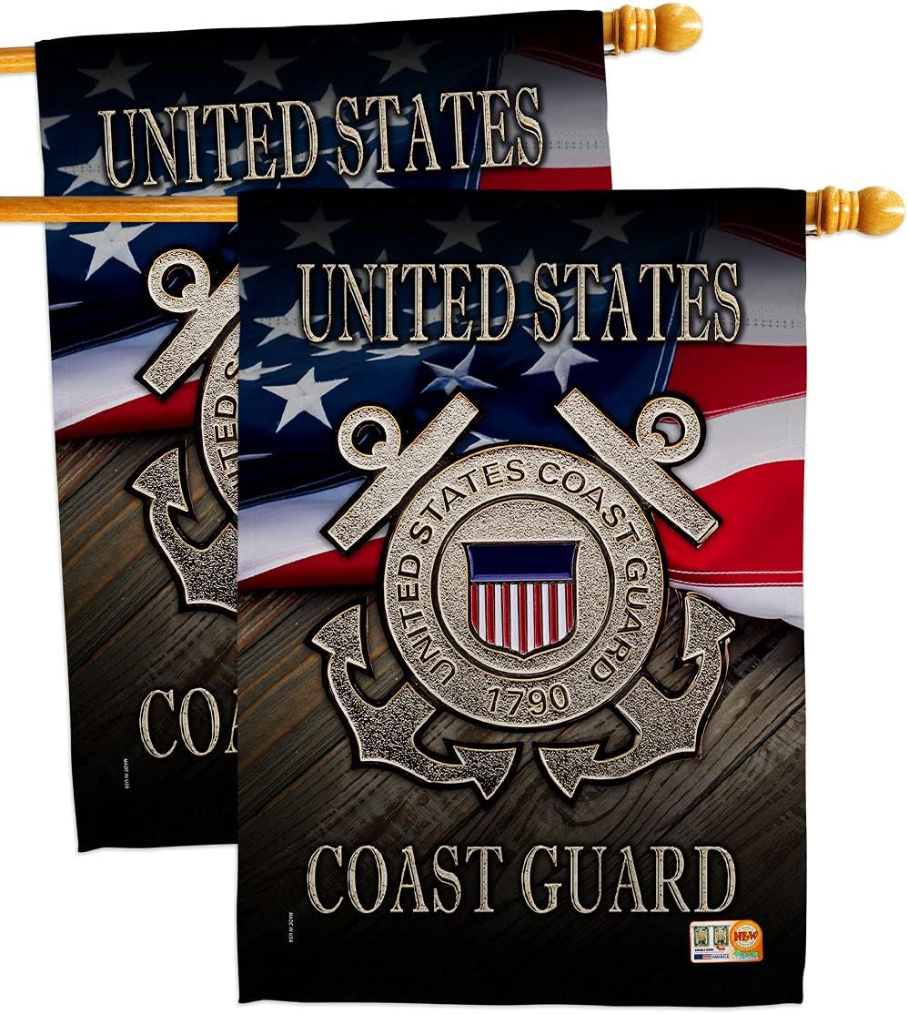 US Coast Guard House Flags Pack Armed Forces USCG Semper Paratus United State American Military Veteran Retire Official USA Applique Small Decorative Gift Yard Banner Double-Sided Made In 28 X 40