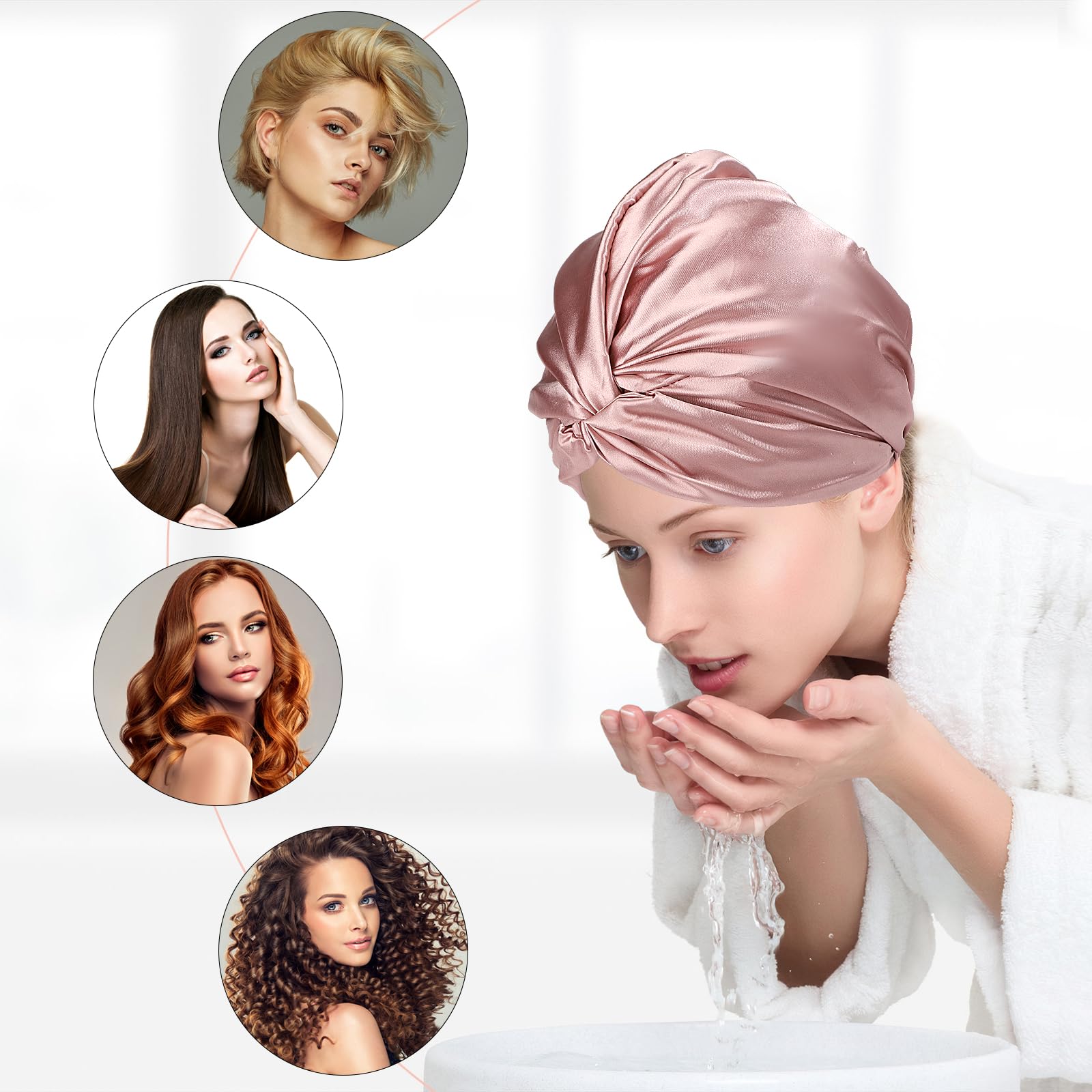Cappello da Notte in Raso Cuffia da Donne con Fascia Elastica Berretto di Satinato 2 Pezzi Nero Champagne per Dormire