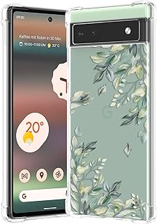 Floral Case for Google Pixel 7,Clear Leaves Case Slim Cute Cover for Girls Women,Transparent Soft TPU Bumper Protective Case with Reinforced Corners,Green Leaves