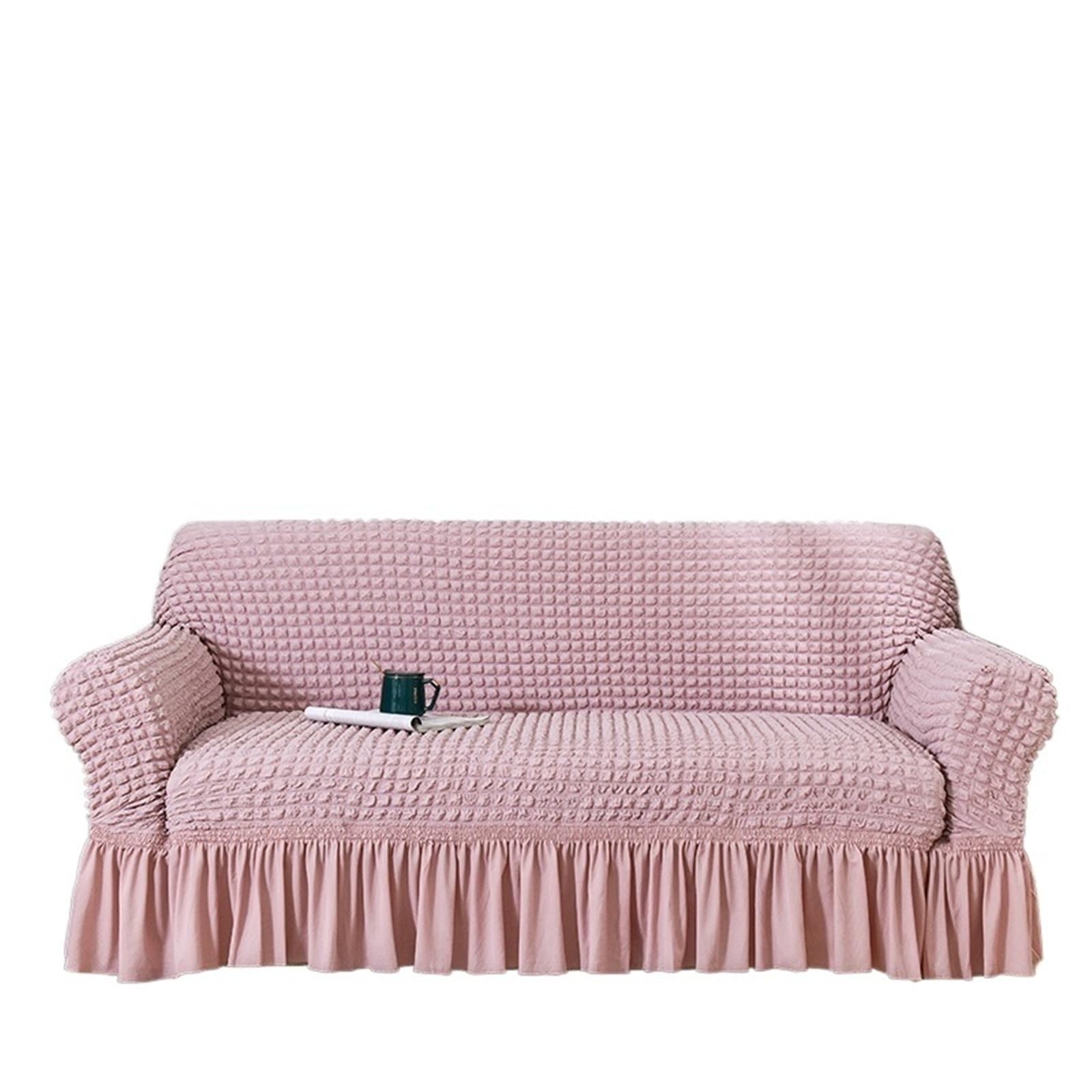 SUBLXPoten Sofa Cover with Skirt Dark Brown Plaid Skirt Elastic Sofa Cover for Living Room 2 3 4 Seat Armchair L Shape Furniture(Color 7,3-seater 190-230cm)