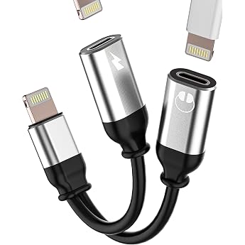 Lightning Headphones Charging Jack Adapter for iPhone 2-in-1 Car AUX Audio Headphone Converter for Apple Mobile Phone Double Plug Splitter for iPad Headphone Plug with Charge Splitter for iPhone 14 Pro Max