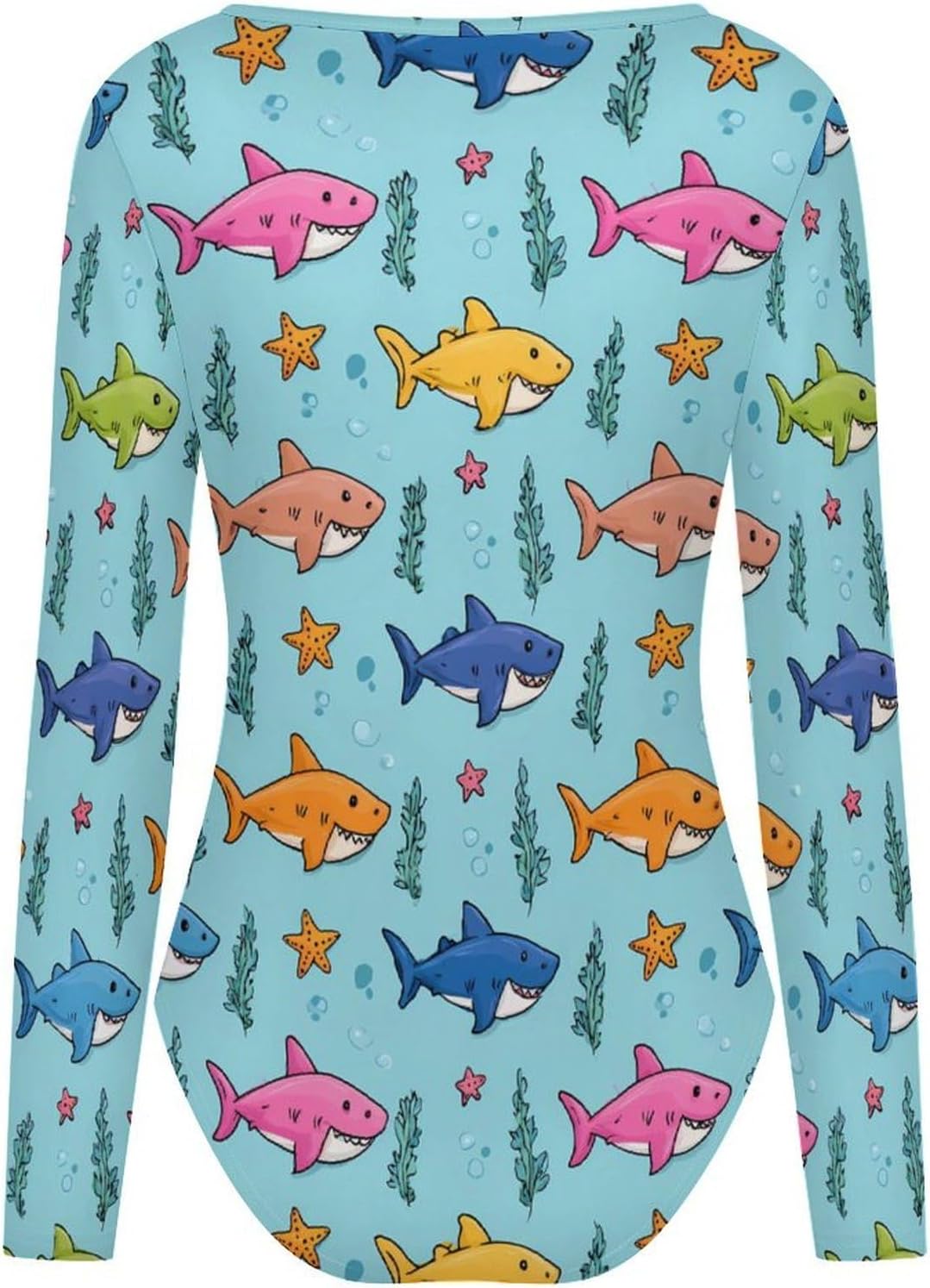 Shark Pattern Women's Bodysuits Long Sleeve Top 5XL