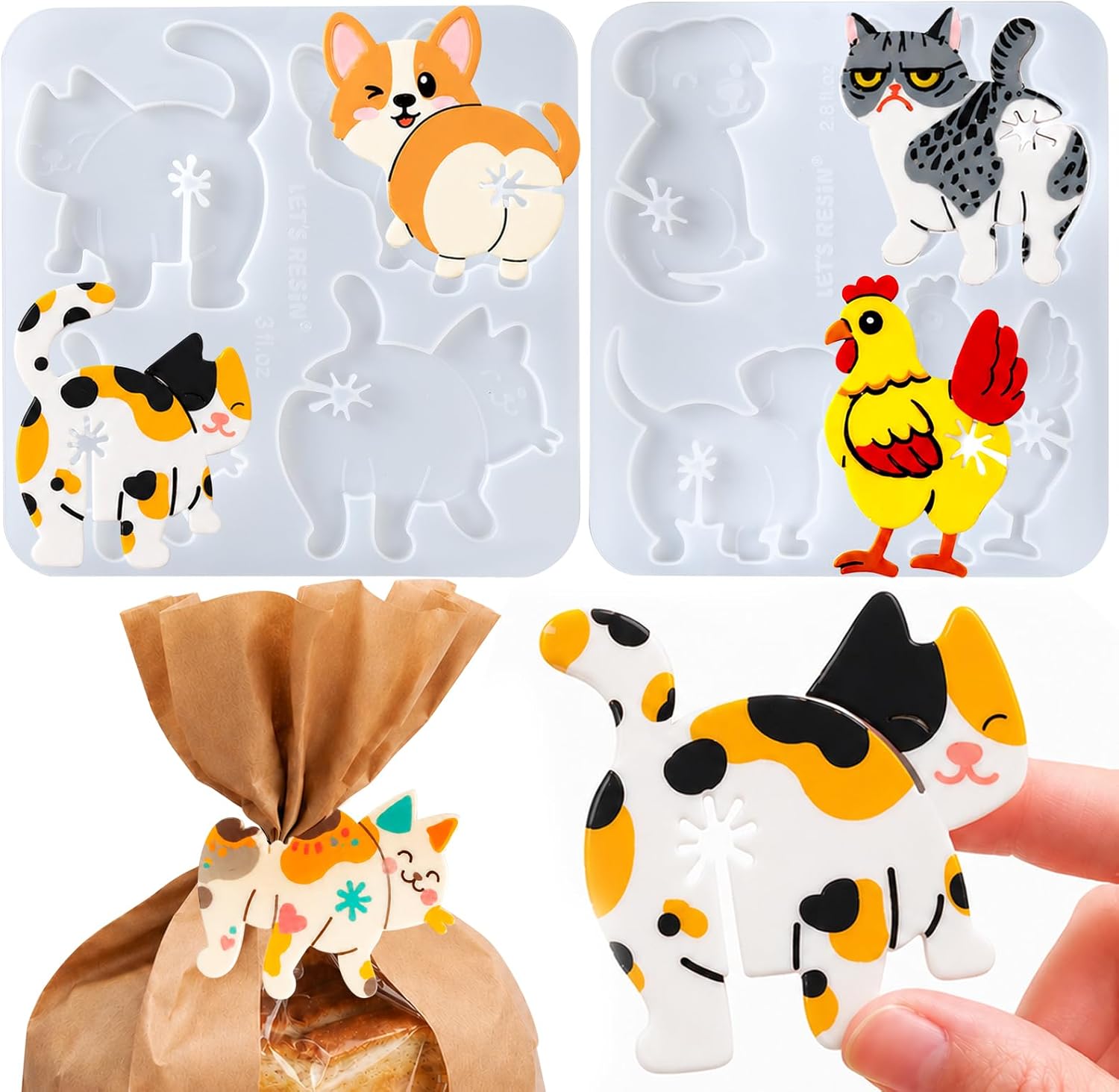 LET'S RESIN Cat Resin Molds, 8PCS Hilarious Animal Butt Silicone Molds, Funny Epoxy Resin Molds for Making Cat Butt Bread Clip, Cute Cat Moulds for Cat Lovers, Heartfelt Gift & Unique Home Decor