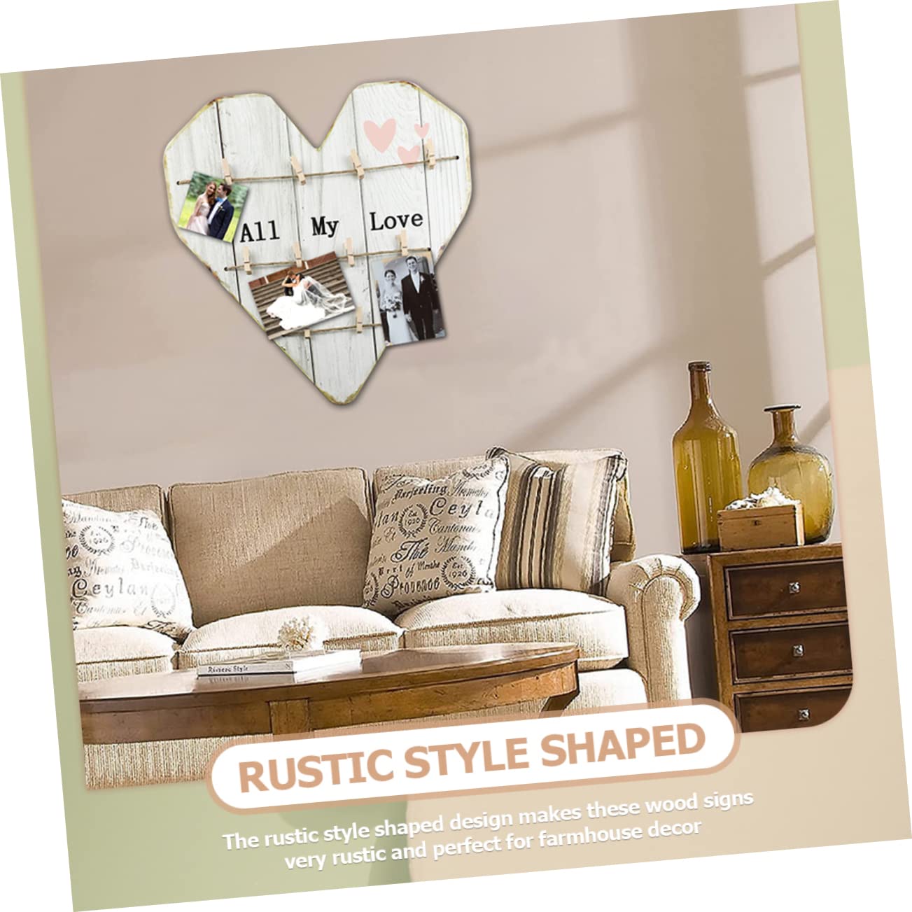 Didiseaon Legno Decorazione da Parete Rustico Beige, Portafoto a Forma di Cuore Stile Farmhouse, Matrimonio Festa, e Casa