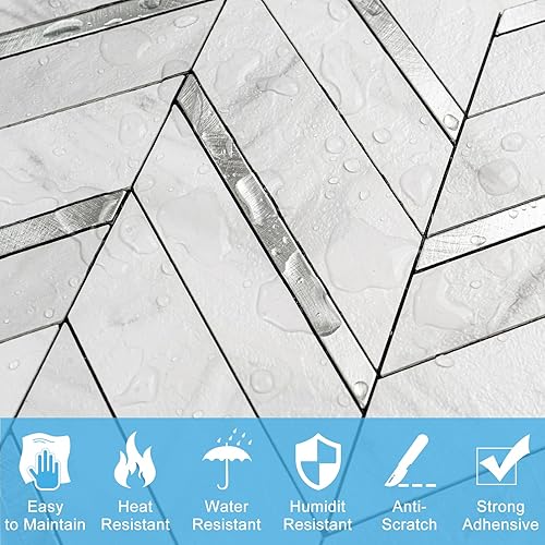 Miniatura 3 de Pelar y pegar, 10 hojas de azulejos de pared de espiga para despegar y pegar de 12.1 x 9.7 pulgadas, azulejos de PVC para salpicaduras de cocina y