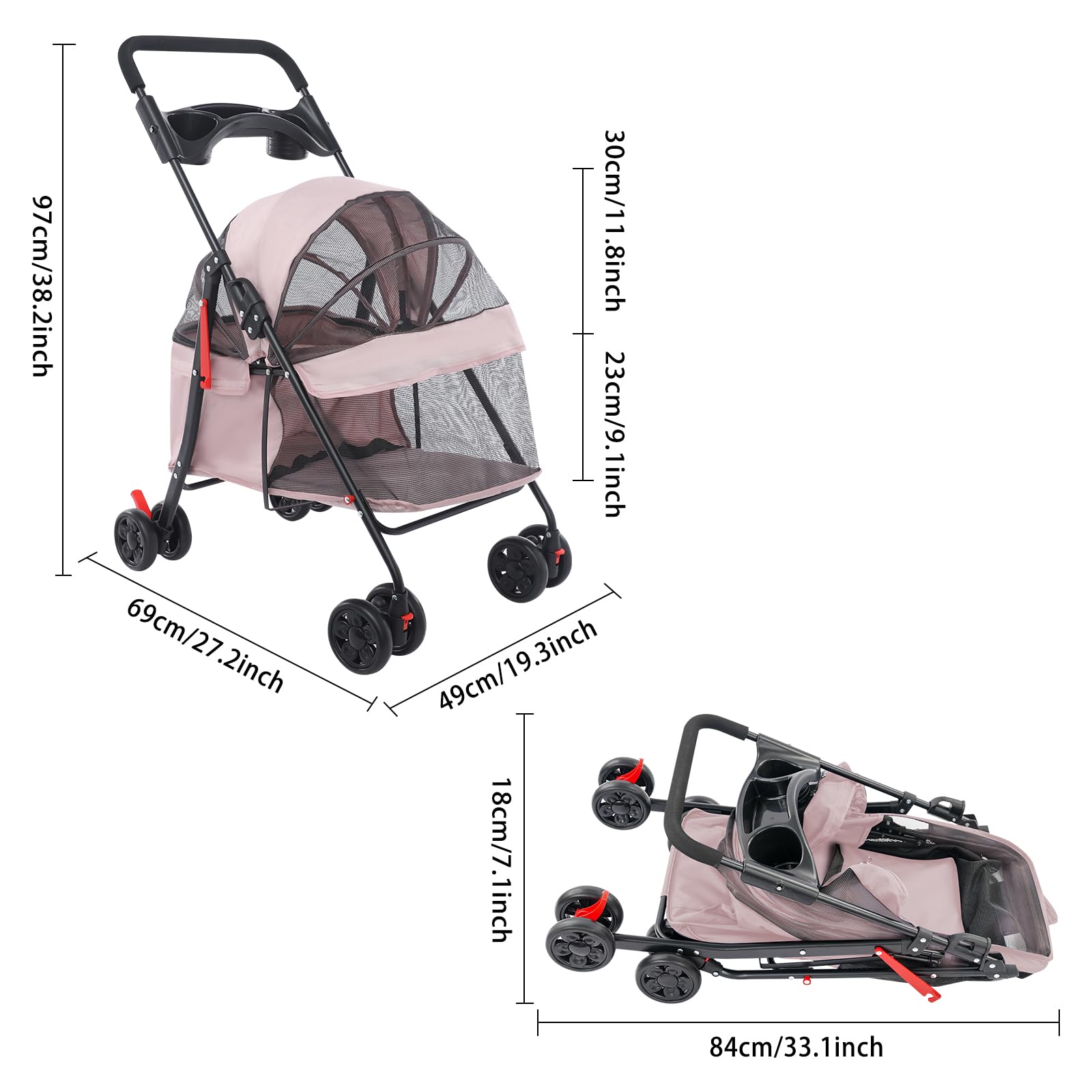 Carro para mascotas hasta 20 kg, carro para gatos, carro para mascotas para perros pequeños a medianos, 20 kg para gatos, Carro para mascotas plegable para gatos y niños 84X18 cm (A1)