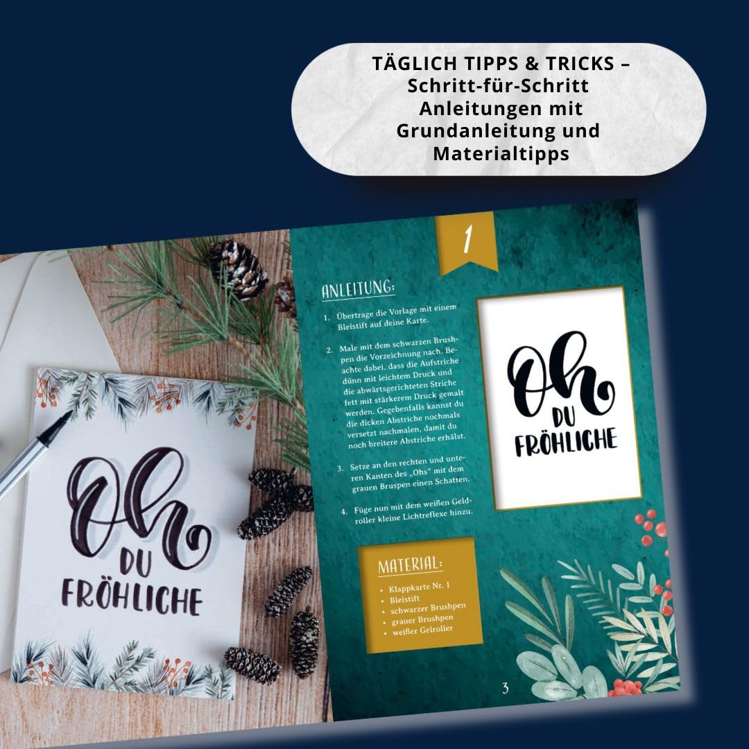 In der Weihnachtsletterei. Adventskalender: Handlettering Adventskalender. Mit 24 Grußkarten und täglichen Anleitungen