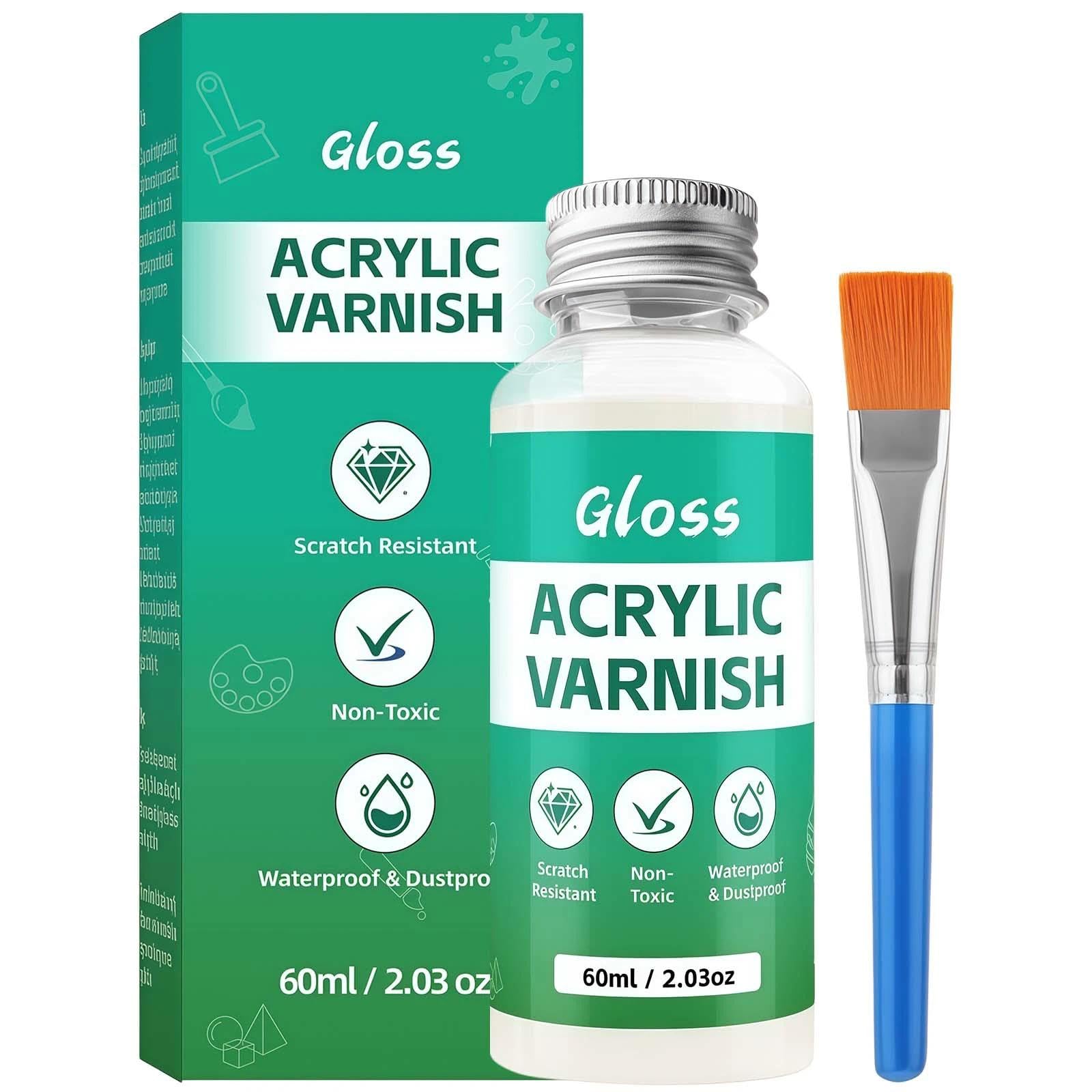 Air Dry Clay Glaze & Varnish Kit (60ml) - Clear High Gloss, Scratch Resistant, Waterproof, Prevents Cracking & Yellowing for Pottery, Oil Painting & Wood Crafts - Includes Brushes