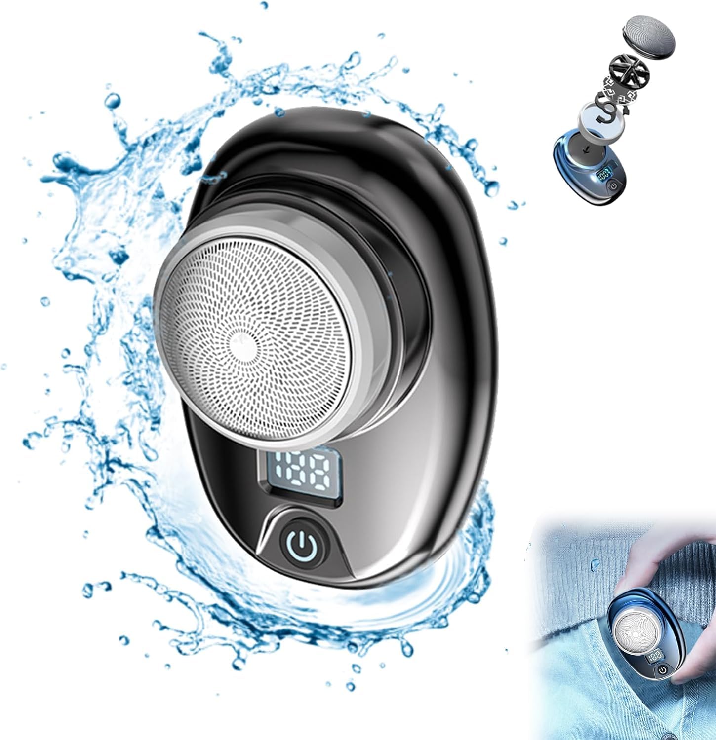 Mini Electric Shaver Pocket Size Waterproof Razor Washable Portable, Mini Electric Razor,Wet Dry Electric Shavers for Men, USB Rechargeable Shaver for