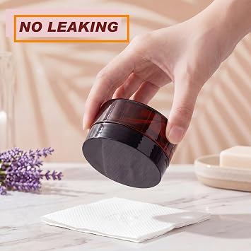 24 Pcs 2/4/6/8/10/12oz Plastic Amber Jar Container with Black Lid and Label, Empty Round PET Cosmetic Jars for Cream, Body Butter, Balm, Salve, Travel (2oz, Amber Jar with Black Lid)