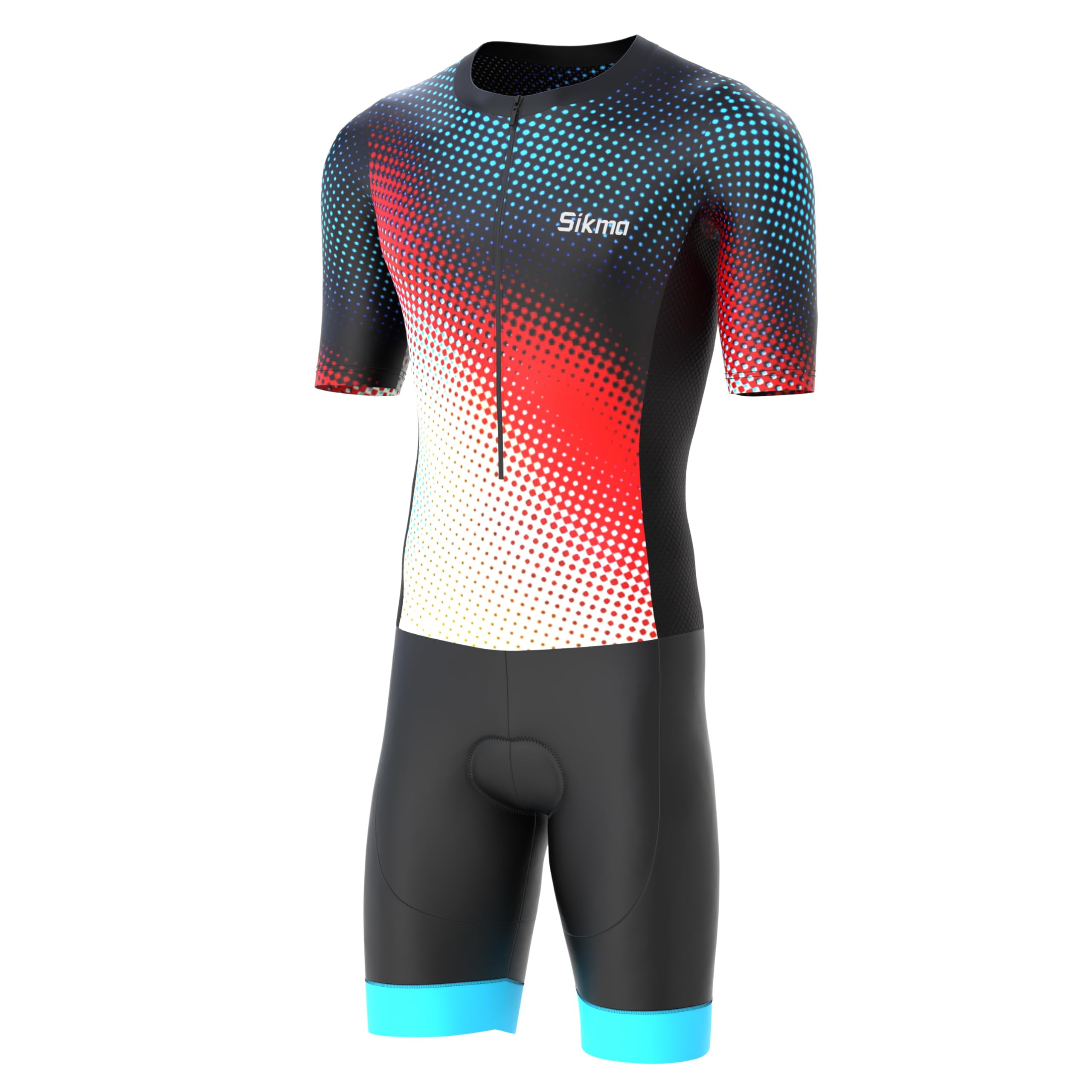 Sikma Combinaison de triathlon à manches mi-longues pour homme en maille respirante rembourrée avec réflexion haute visibilité, une poche arrière et bande élastique pour les jambes