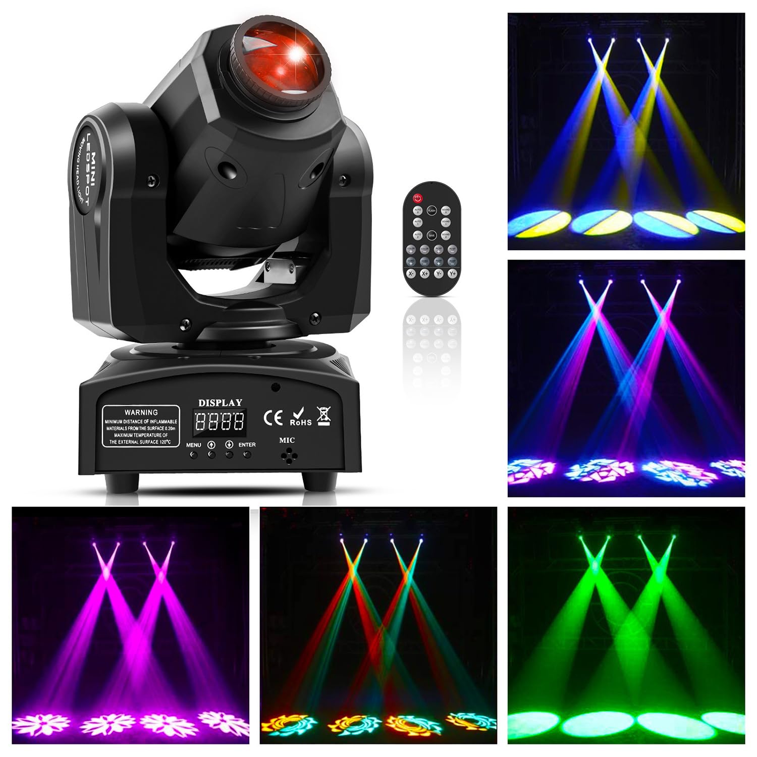 YXFAZPP Moving Head DJ Lights, Mini 30W LED Stage Lights with 8 Gobos and 8 Colors, DMX and Sound Activation Dj Spotlight Discos Lights Party Lights Beam Lights (Black)
