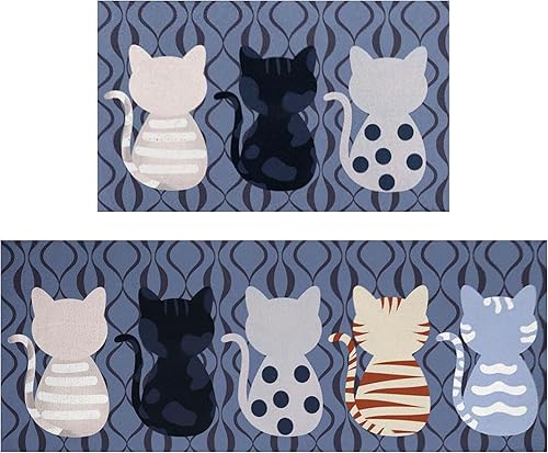 Juego de 2 alfombras y tapetes de cocina para gatos para el suelo, tapete de piso de gato para cocina, tapete de cocina impermeable para gatos