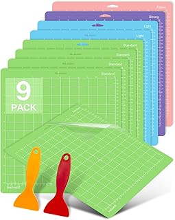 12x12 Cutting Mat 9 Pack Variety for Cricut Maker 3/Maker/Explore 3/Air 2/Air/One 2 Pack Mats Scrapers Sticky Cricket Cut Card Non-Slip Replacement Accessories Standard Light Strong Frabic