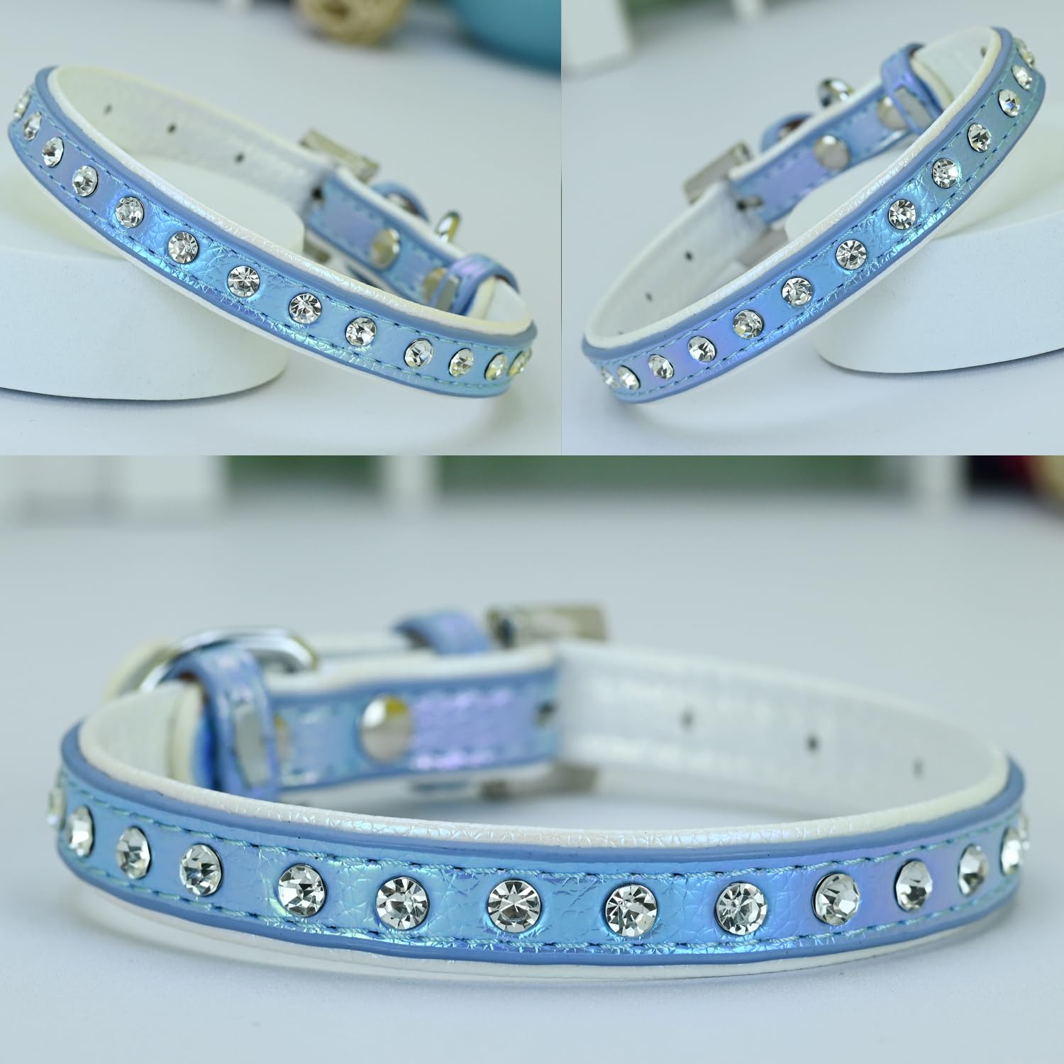 Newtensina Fashion Dog Collar Puppy Collar with Diamante for Small Dogs - Blue - M - Image 2