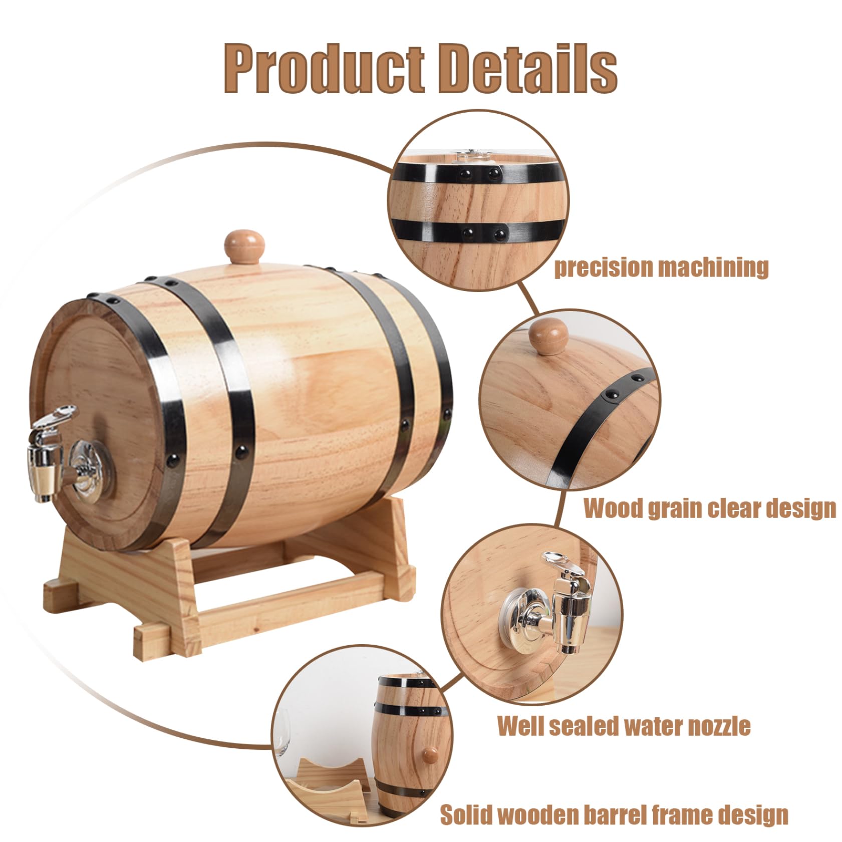 Barril de envejecimiento de roble, mini barriles de whisky con soporte de madera, bung & spigot, dispensador de barril de whisky de 1 litro, muestra de decoración y almacenamiento de la mesa de la ca