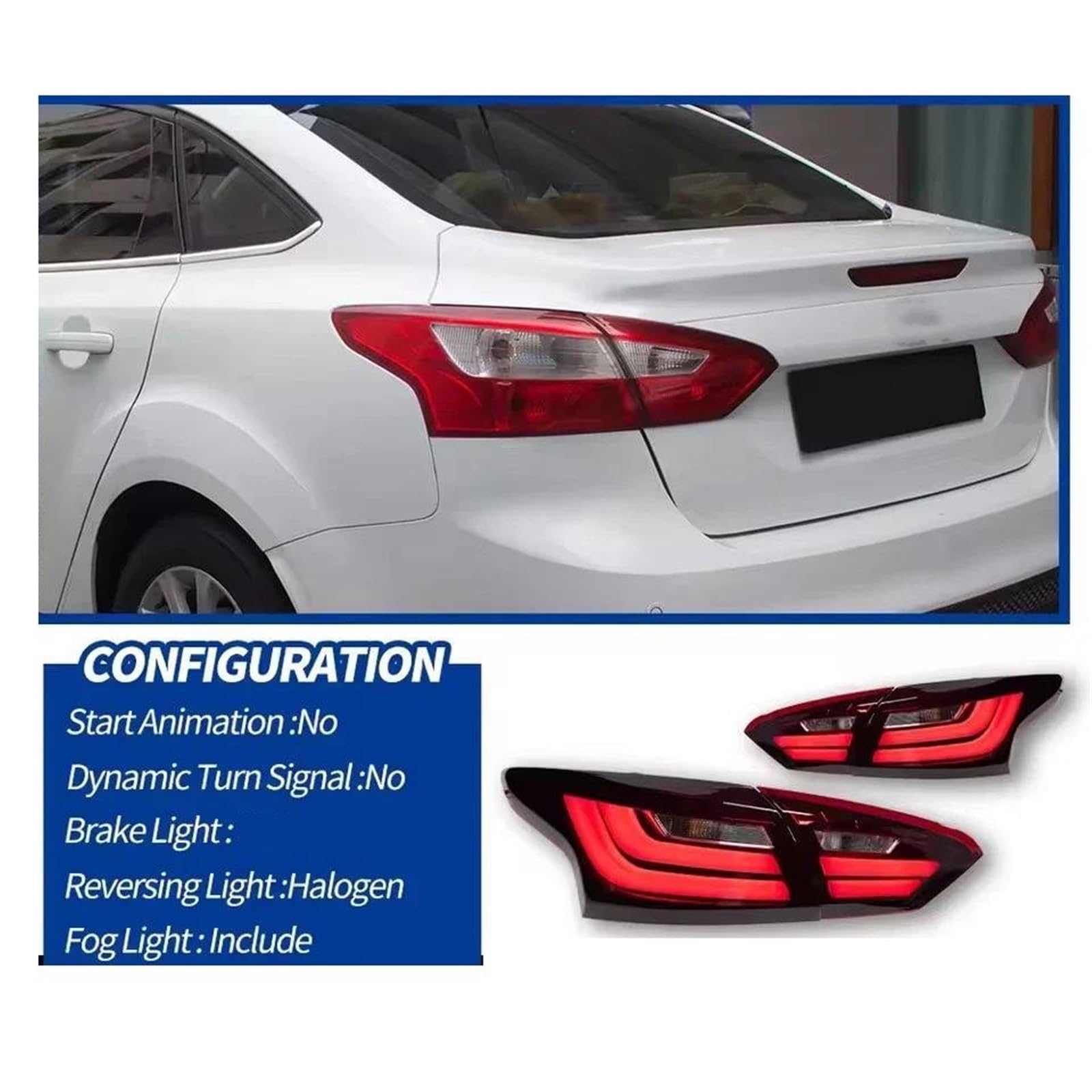 Genérico Fanal Trasero Luces Traseras Para Automóvil Para Ford Para Focus (2012-2014) Para Focus 3 Sedán Accesorios De Luz Trasera DRL Señal Freno Y Marcha Atrás Luz antiniebla trasera