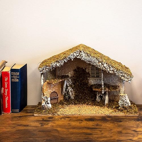 Miniatura 4 de VILLAGE GIFT IMPORTERS Nativity Creche estable | 12 pulgadas de alto y 19 pulgadas de ancho | 2 estilos | Madera y tela de musgo realista |