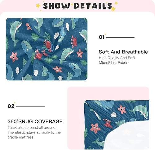 Miniatura 4 de Cartoon Whale Crib Sheets - Stretchy Fitted Crib Sheets for Boys Girls, Unisex Cozy Baby Crib Sheet 27 x 39 x 5 Inches