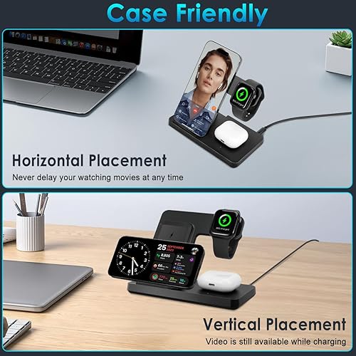 Miniatura 6 de Estación de carga 3 en 1 para múltiples dispositivos, cargador inalámbrico para iPhone serie 8-16 y Apple Watch, estación de carga inalámbrica para