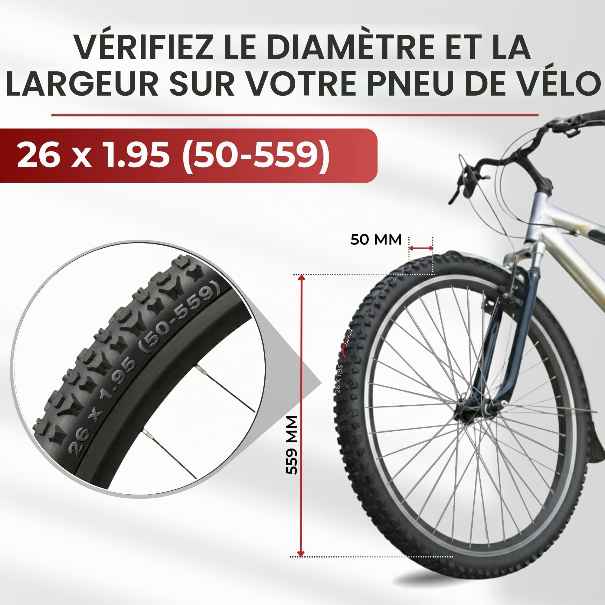 Fincci Pneu VTT 26 Pouces - Pliable Pneus 26 x 1.95 Pouces 50-559 60 TPI, Tire Velo pour VTT Montagne Vélo, Hybrid Adulte Velo Electrique Tournée Bicyclette - Paquet de 2 Accessoire VTT