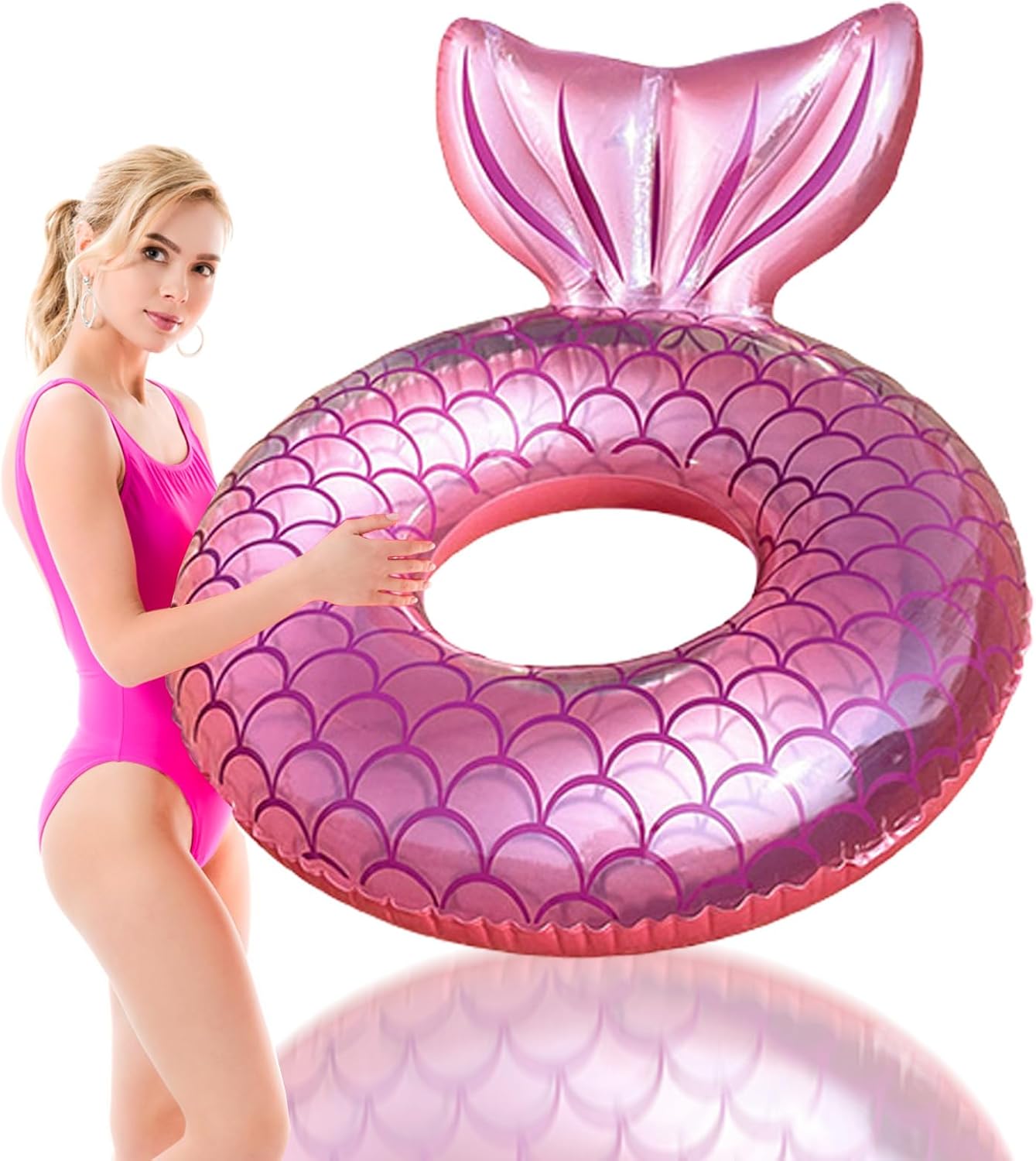 Swimming Ring for Children Adults, Mermaid Tail Inflatable Swimming Ring, 70 cm/90 cm Inflatable Girl, Rubber Ring for Swimming, Swimming Accessories for Summer Pool Party