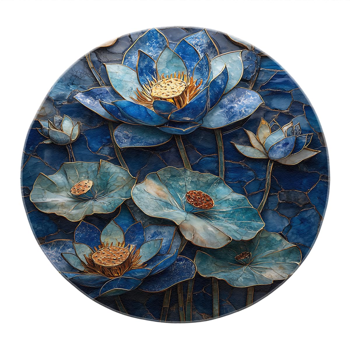 Tapis rond fleurs de lotus pour salon chaleureux | Style vitrail nénuphar 150cm