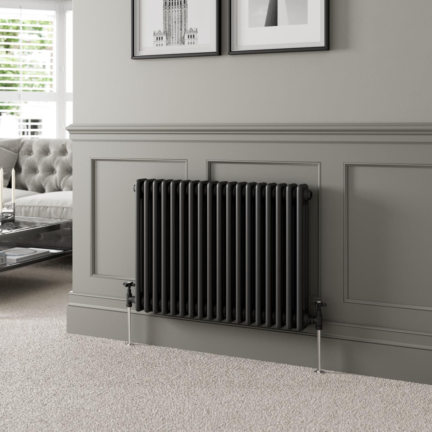 DuraTherm® 600 x 830mm Black Traditional Horizontal Designer Radiator Triple Column Colosseum Cast Iron Style Central Heating Panel Radiators Rad