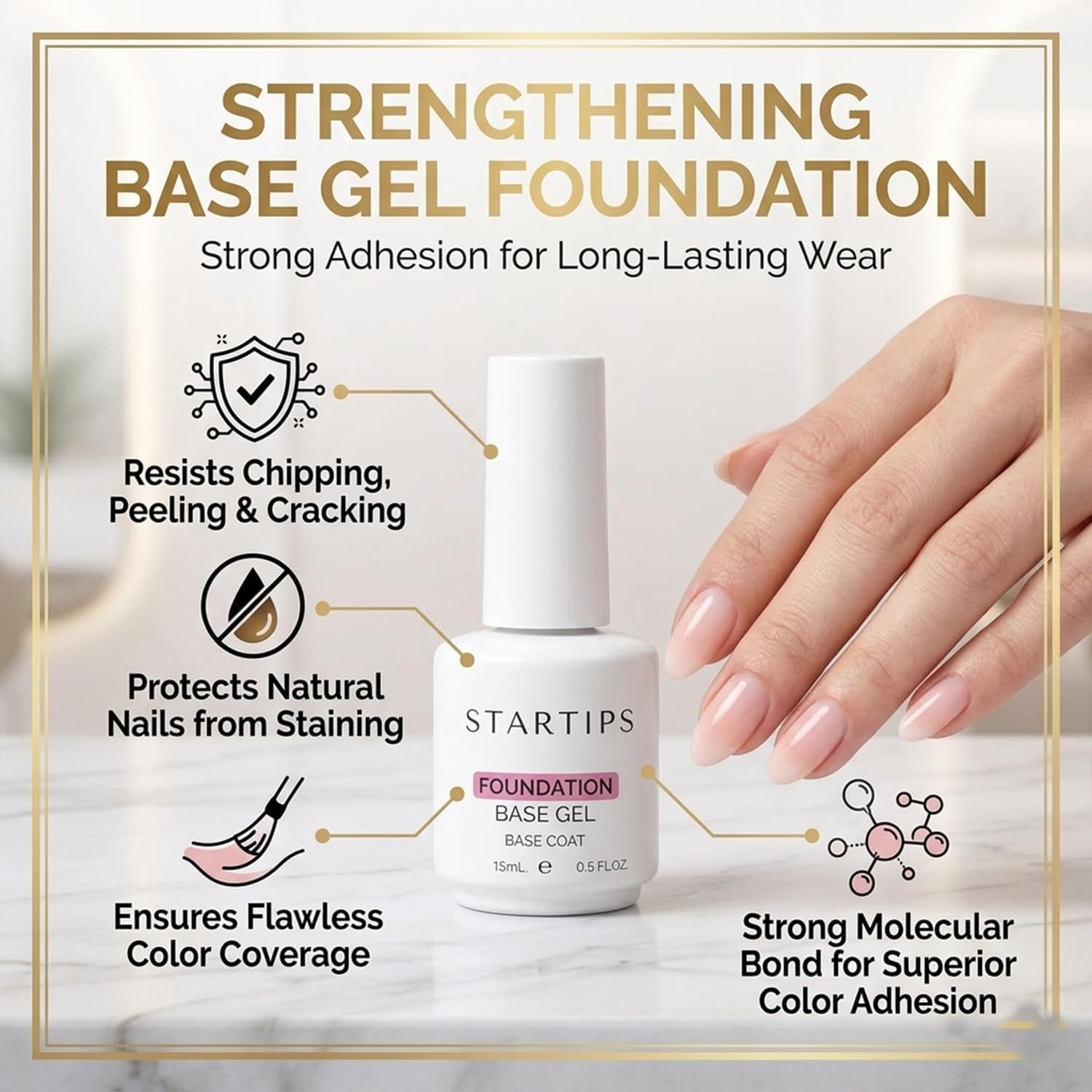 STARTIPS Professional 4-in-1 Gel Nail Kit | Top Coat, Base Coat, Primer & Dehydrator Set | 15ml Each | UV/LED Lamp Required 3