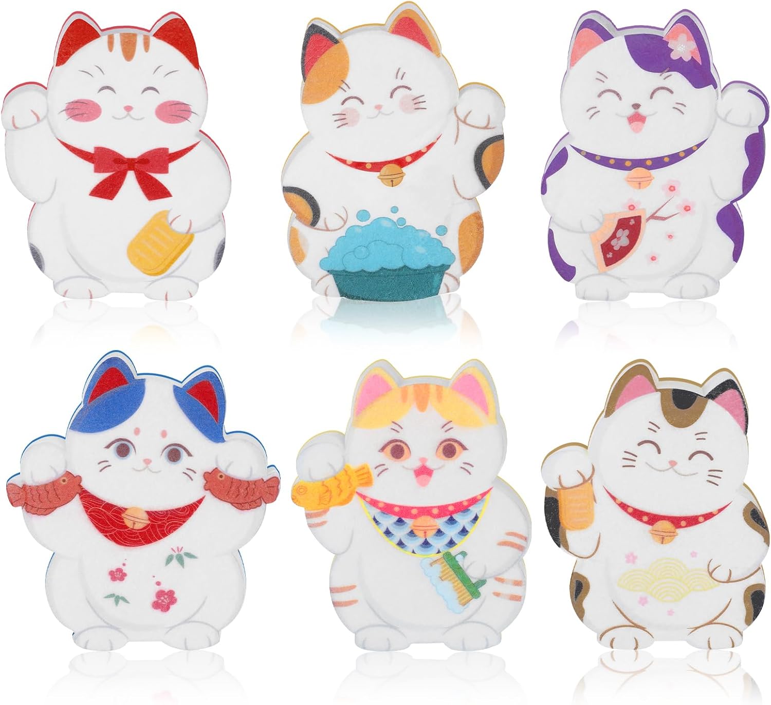 6 Pieces Cat Kitchen Sponges Lucky Cat Design Sponges Fun Non-Scratch Scrub for Washing Dishes Pots Pans and Household Cleaning Supplies for Kitchen Dishes Furniture Gifts