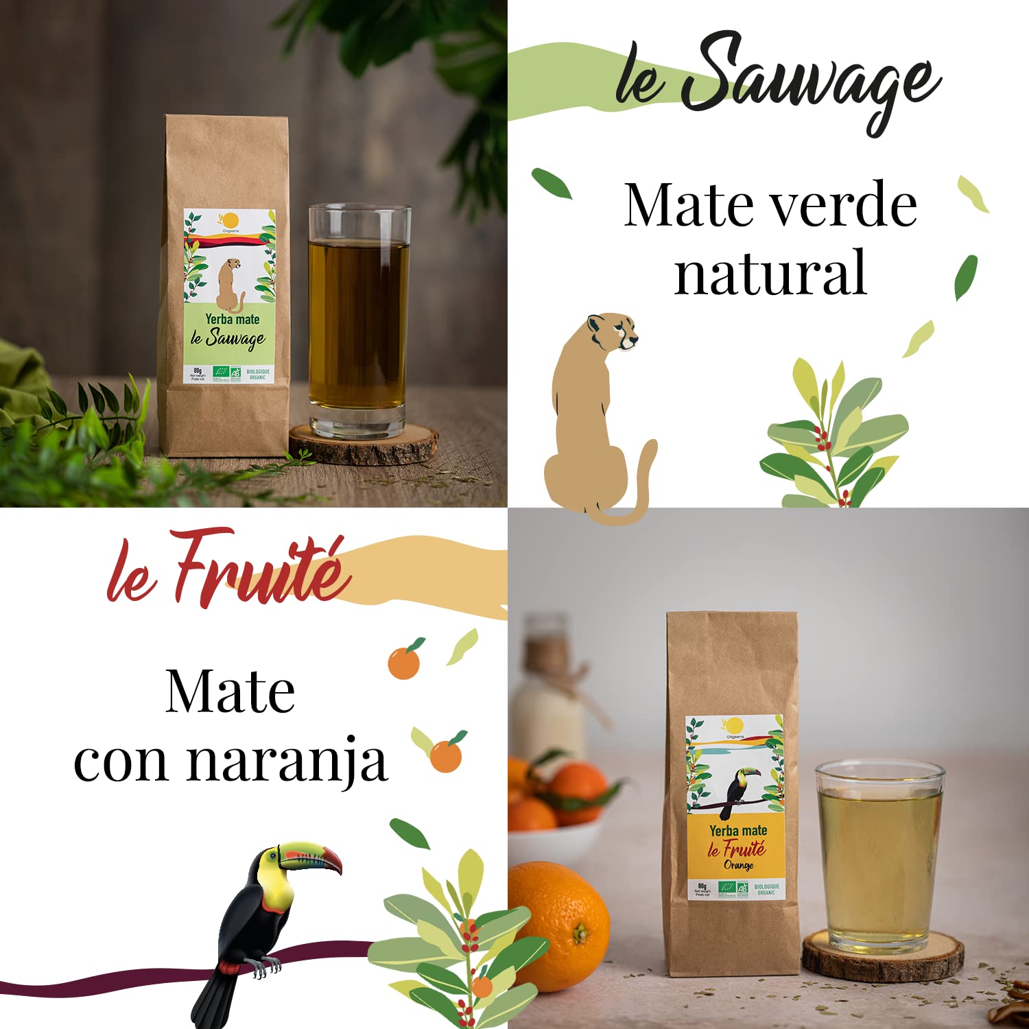 ORIGEENS CAJA MATE ECOLOGICO X 4 | Yerba Mate ecológico 4x80gr | Set mate, idea regalo