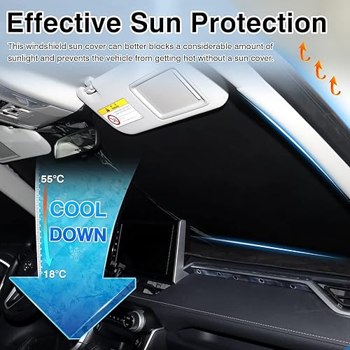 Miniatura 4 de Canvcle Parasol para parabrisas con bandera estadounidense para Toyota RAV4 2019-2023, accesorios gruesos de 3 capas plegables para ventana