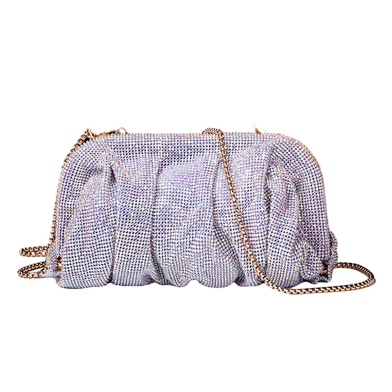 Mklhavb Women's Silver Rhinestone Bags Rhinestone Lady Purse Wedding Party Evening Bag For Banquet Cocktail Shoulder Bags Pleated Clutch Crossbody Bag Crystal Embellished Handbags(Silver)