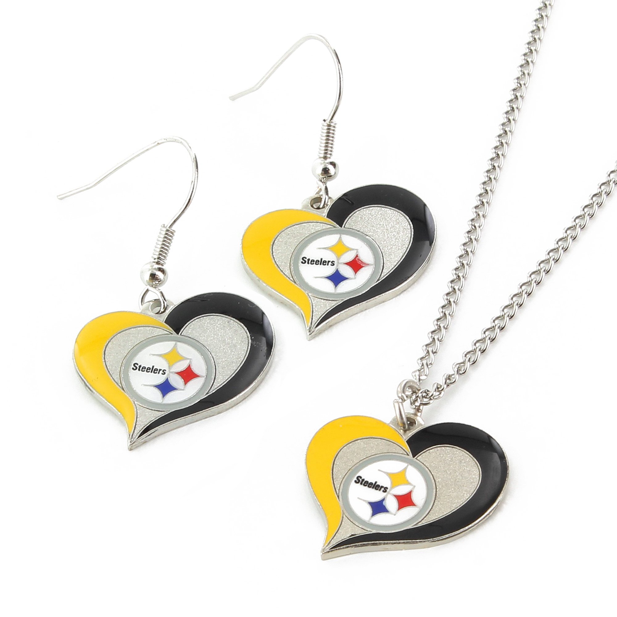 NFL Swirl Heart Earrings and Pendant Set - Jewelry Gift for Mom, Wife, Sister, Daughter, Best Friend - Ideal Gift for Birthdays, Anniversaries and