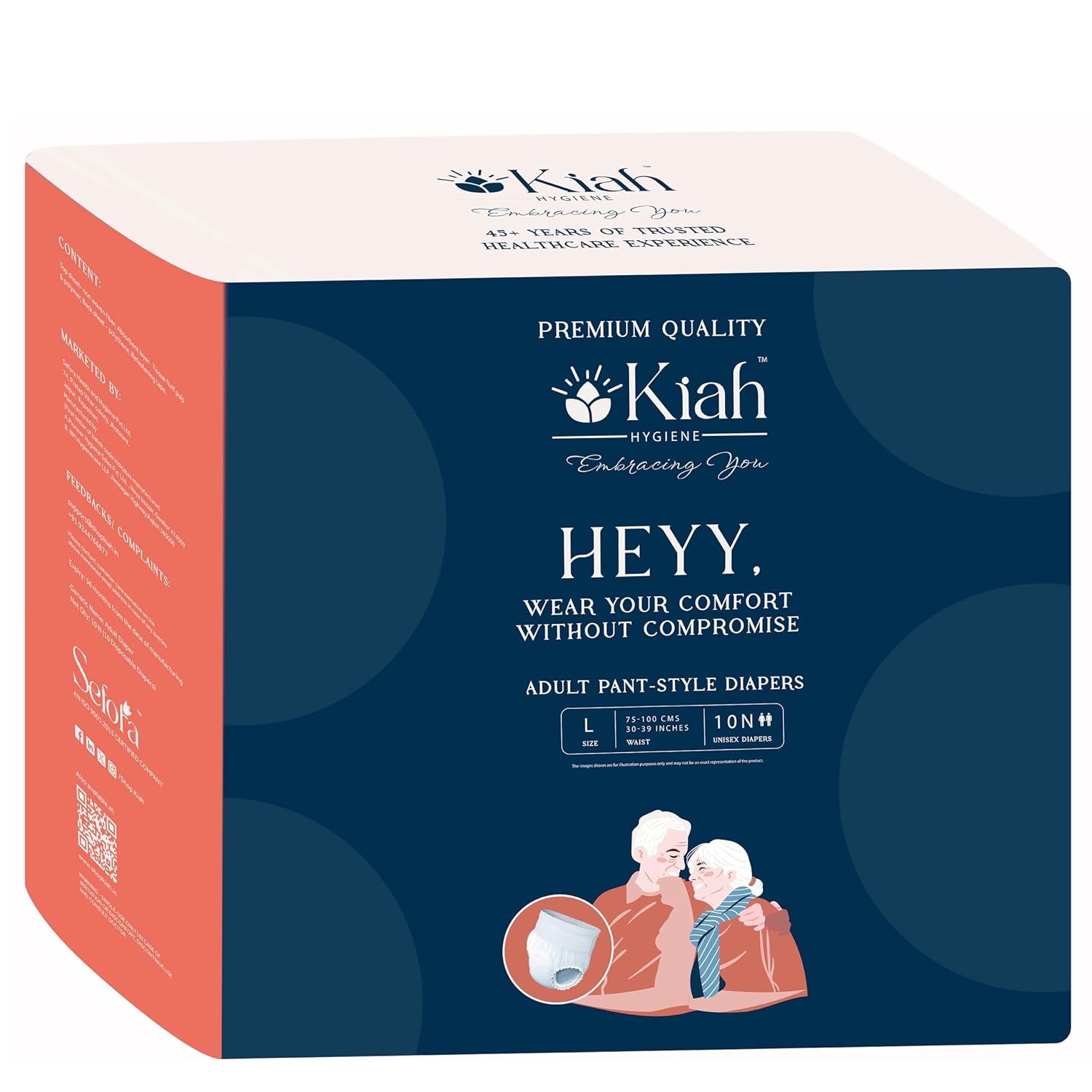 Kiah Hygiene Adult Pull Up Pants Diapers Unisex Ultra Comfort | Size - L | Waist (75-100 cm) | Upto 10-12 Hrs of Maximum A...