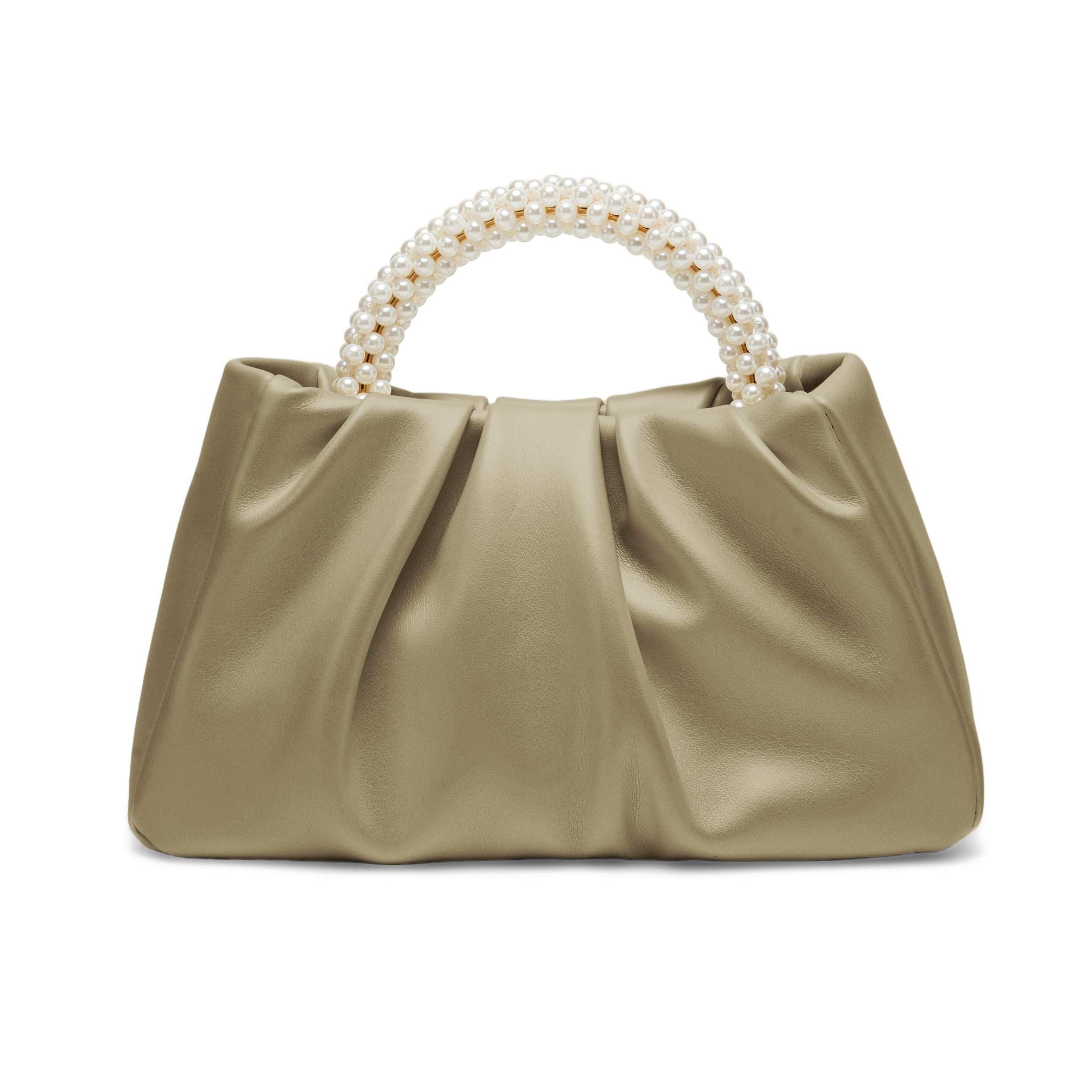 Evening Purse Women Small Pearl Handbags Soft Leather Ruched Bag Wedding Bridal Clutch Party Prom Crossbody Purses