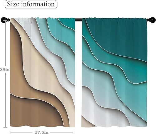 Miniatura 5 de Cortinas de cocina color marrón turquesa, aguamarina, crema, azul degradado, océano, abstracto, geométrico, mar, playa, náutico, costero, pequeñas,