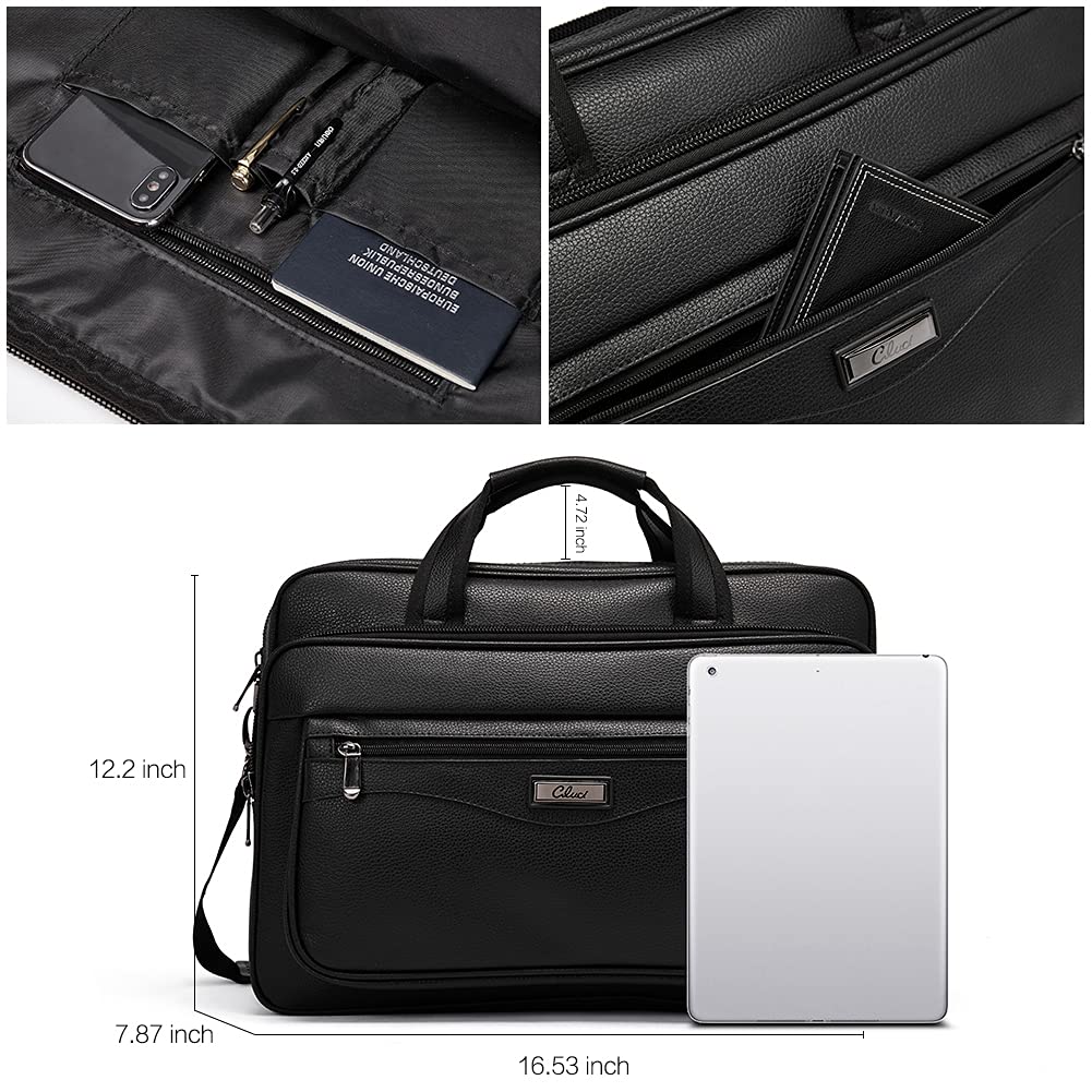 CLUCI Homme Cuir Porte-Documents Grande Capacité 15.6'' Sac d'ordinateur Portable Sac d'épaule de Voyage de Business Noir