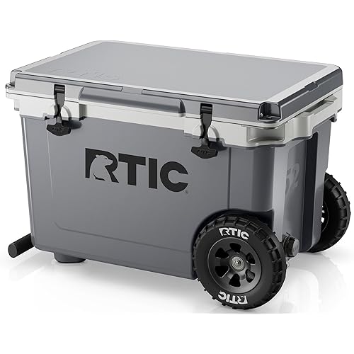 RTIC 52 Quart Ultra-Light Wheeled Hard Cooler Insulated Portable Ice Chest Box for Beach, Drink, Beverage, Camping, Picnic, Fishing, Boat, Barbecue, 30% Lighter Than Rotomolded Coolers
