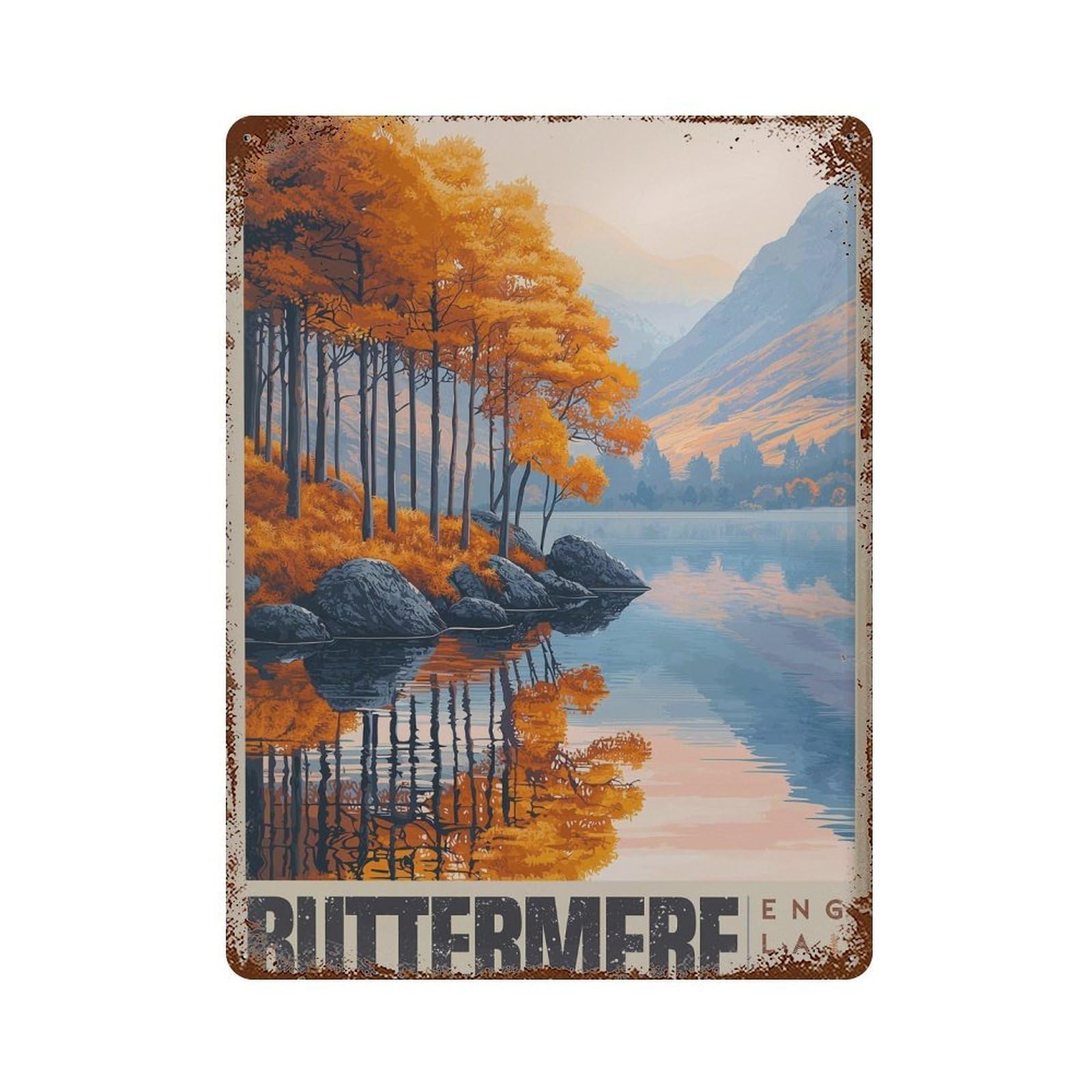 xiaoxiaoshen Buttermere Lake District Autumn Landscape Wall Decor Art Metal Tin Poster Modern Home Decor Art Home Bar Shop Decorations Vintage Sign 40x30cm