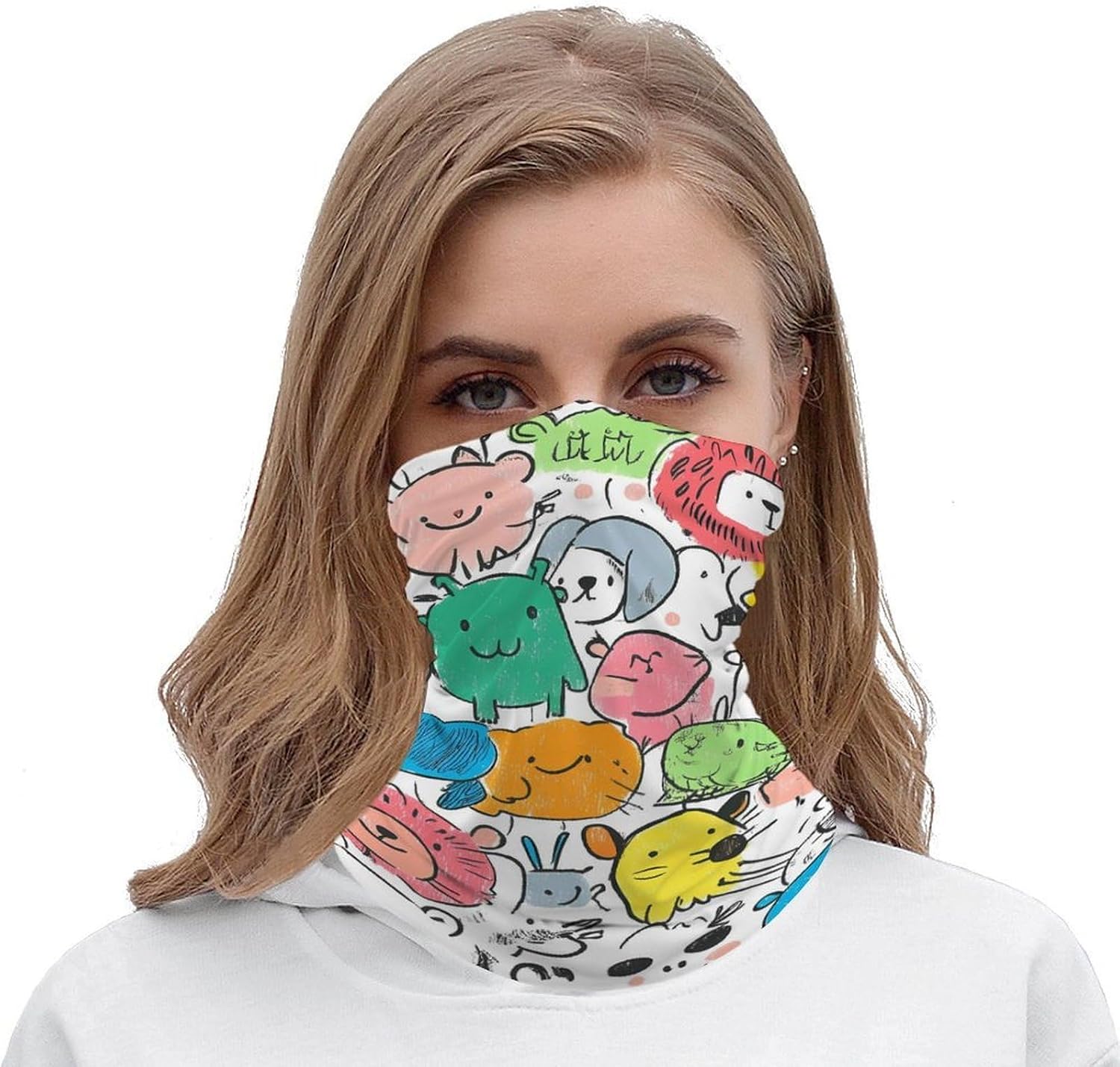 Animal Doodles Bear Rabbits Giraffes Lion Neck Gaiter Windproof Face Mask Bandanas for Men Women Cold Weather Scarf