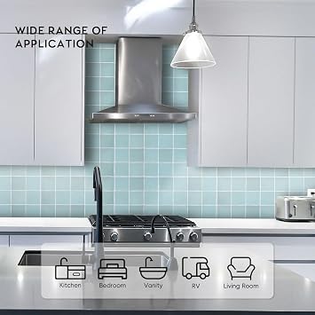 Square Peel and Stick Backsplash - 12x12 Waterproof Self-Adhesive Wall Tiles - Realistic Ceramic Look Stick on Tiles for Kitchen, Bathroom (10 Sheets, Light Blue)