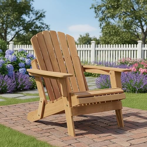 Miniatura 9 de Oversize Wooden Outdoor Folding Adirondack Chair  Pre-Assembled BackRest & SeatBoard for Garden, Backyard, Porch, Pool, Deck, Firepit  Sturdy